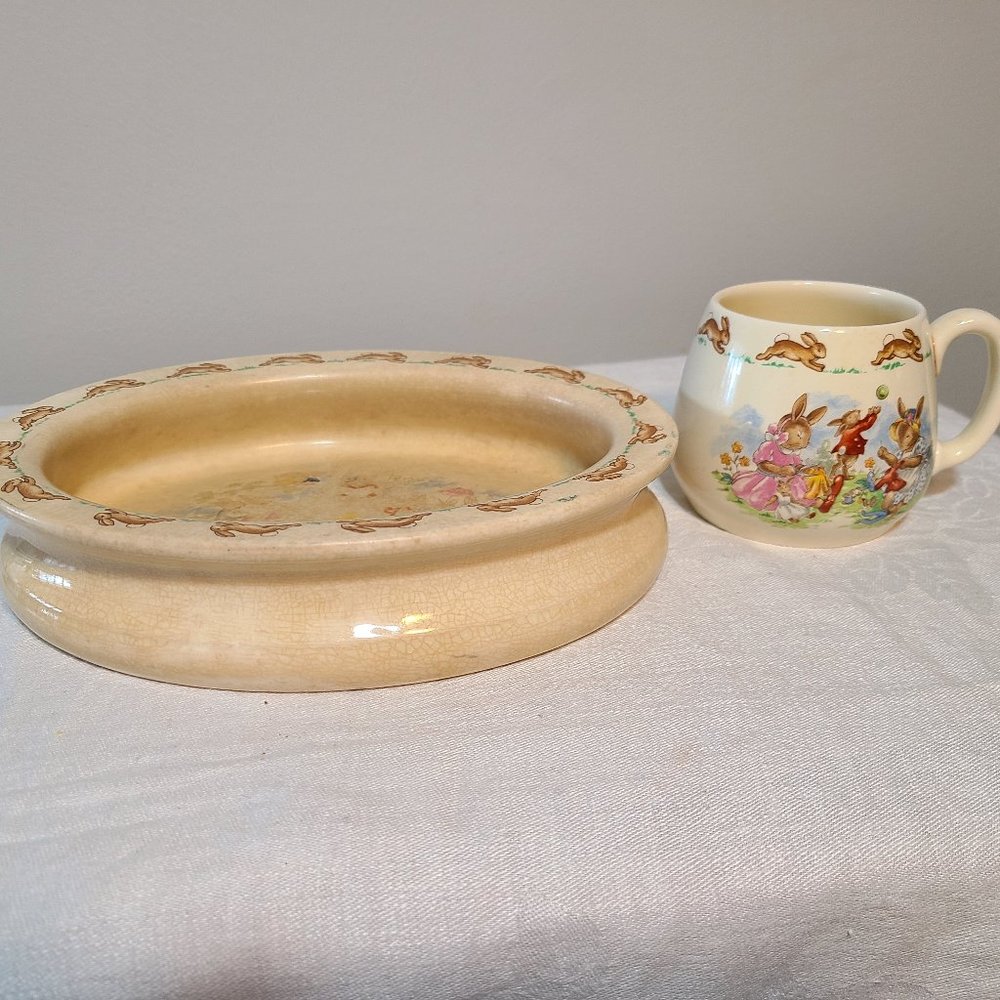Vintage Bunnykins ceramic 1960 mug and bowl